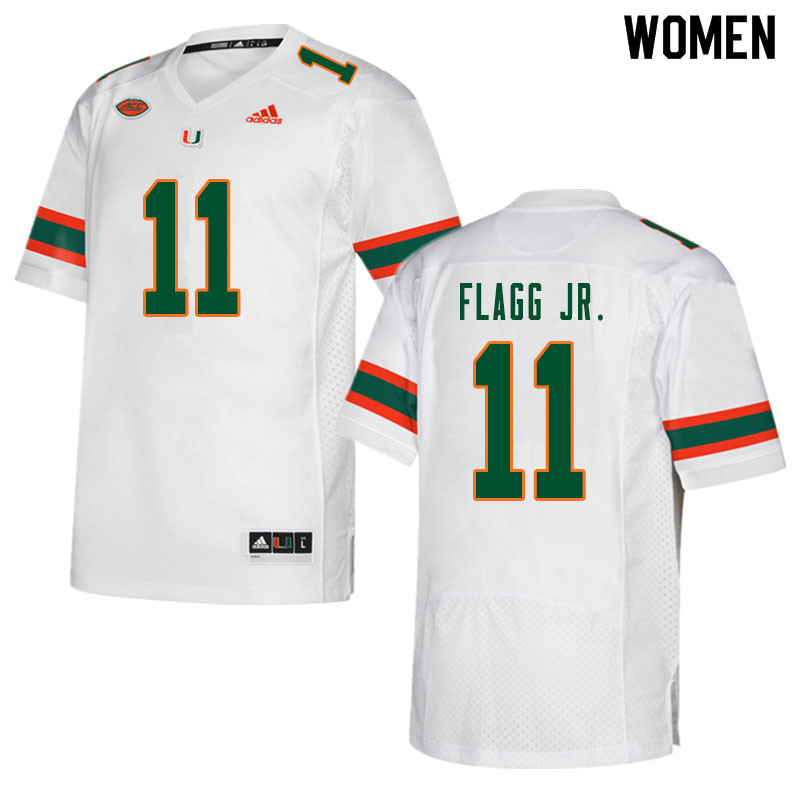 Women #11 Corey Flagg Jr. Miami Hurricanes College Football Jerseys Sale-White